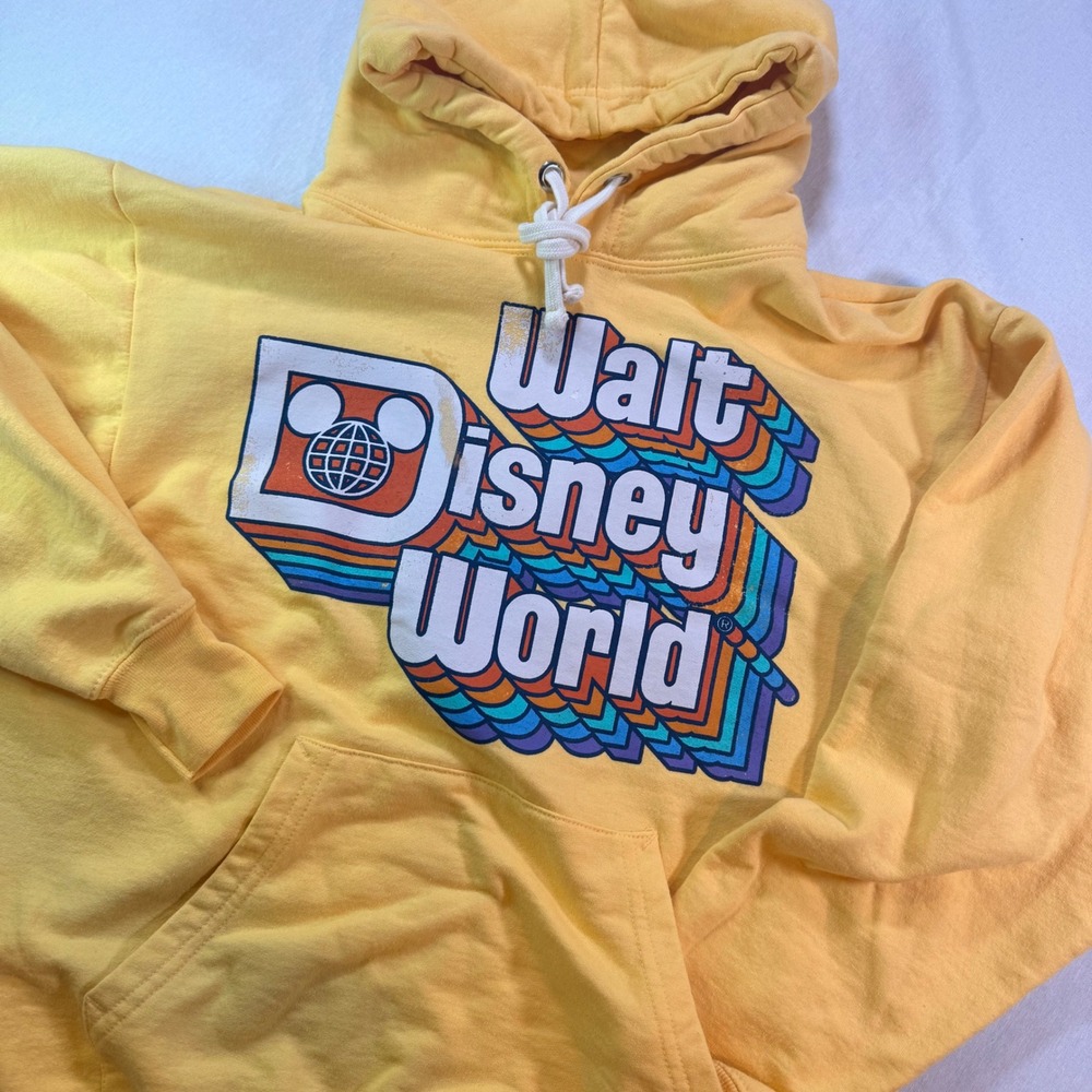 Disney Walt Disney World Hoodie Women S Yellow Retro Graphic Vacation Disneycore